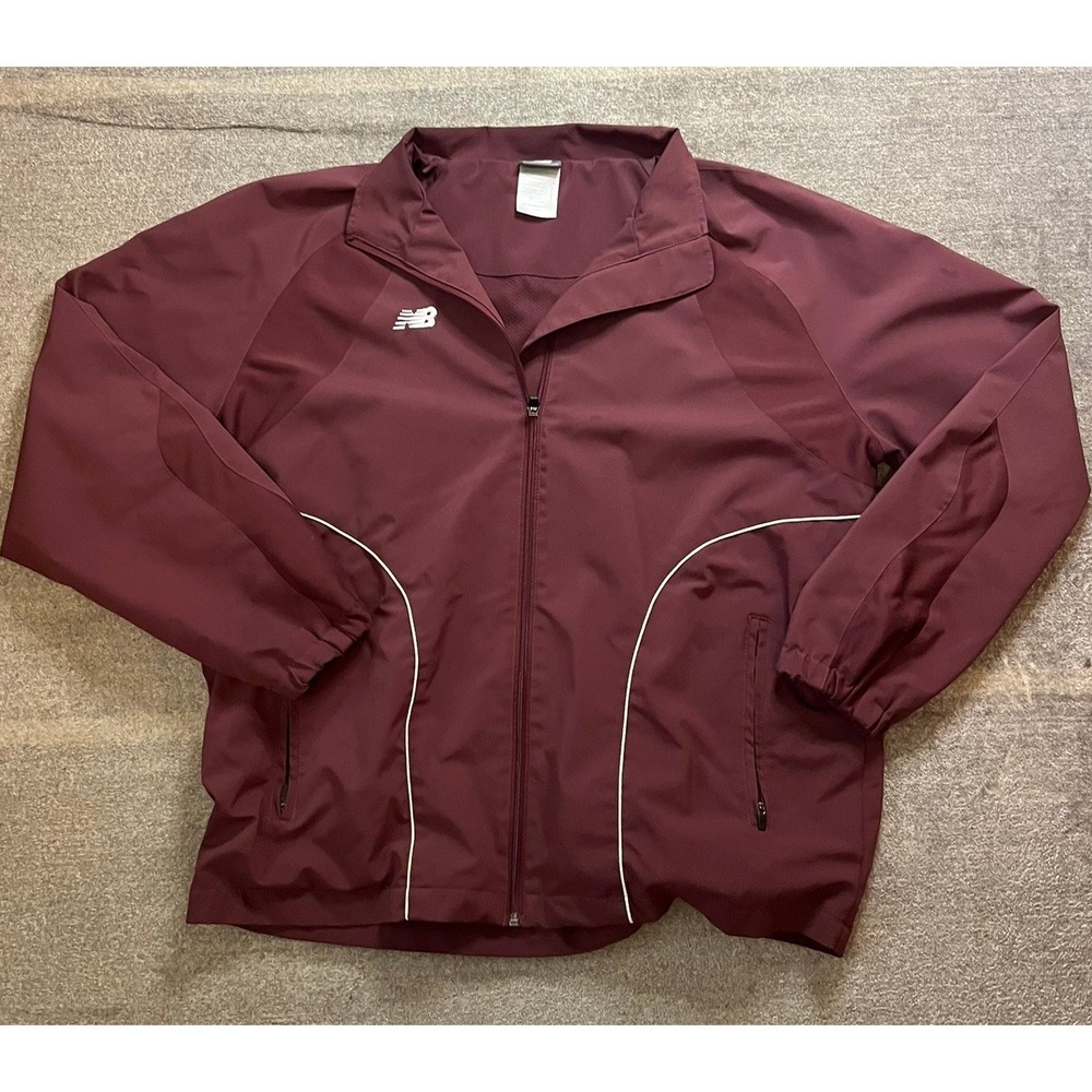 New Balance Mens Large Maroon Full Zip Track Jacket Mesh Lined Burgundy Active